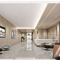 Modern Hotel Lobby Interior With Reception Desk Sofa Seats And Marble Flooring