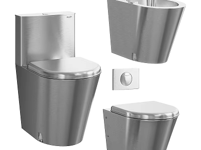 Stainless Steel Toilet With Tank Bowl And Flush Button Design 3d model