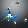 Main Blue Sci-Fi Aircraft Model With White Accents And Smaller Miniature Units