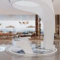 Modern Elegant Lobby Interior With White Horse Sculpture Marble Floor And Circular Design
