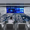 Modern Command Center With Interactive City Model Large Digital Screens And Staff Monitoring