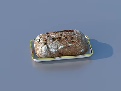 Delicious Bread on Golden Rimmed White Tray With Cracked Surface and Powder against Gray Background 3d model