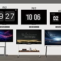 75 70 65 Inch Televisions Showing Time and Dynamic Scenes Mounted on Walls and Stands