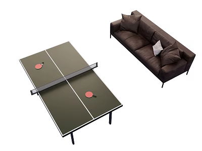 Indoor Table Tennis Table With Table Tennis Rackets And Sofa In Living Room 3d model