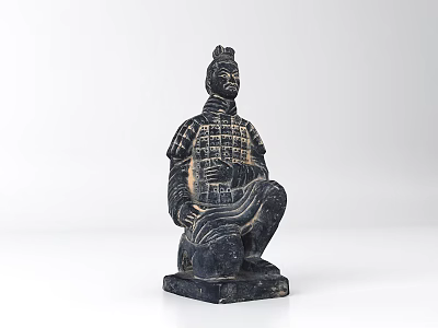 Ancient Terracotta Warrior Sculpture Carving With Kneeling Posture And Armor Details 3d model