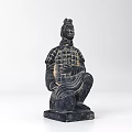 Ancient Terracotta Warrior Sculpture Carving With Kneeling Posture And Armor Details