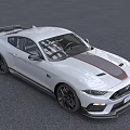 White Ford Mustang Sporty Coupe With Black Red Stripes And Bold Front Design