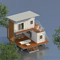 Two Story Container House With Wooden Exterior Outdoor Deck And Staircase Surrounded By Trees