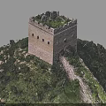 Ancient Great Wall Brick Tower With Ruined Top And Green Hilly Vegetation 3d model