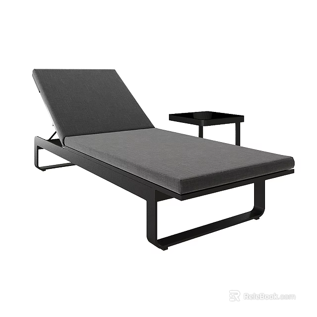 Modern Gray Sofa Bench With Tilted Backrest Black Metal Frame And Side Table 3d model 