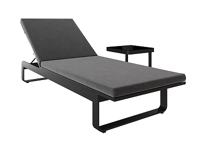 Modern Gray Sofa Bench With Tilted Backrest Black Metal Frame And Side Table 3d model