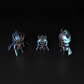 Three Cartoon Style Armored Characters With Glowing Eyes And Cloaks On Black Background