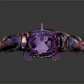 Muscular Game Movie Character With Purple Skin Shark Head Sharp Fangs Blue Orange Armor