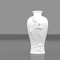 White Ceramic Vase With Carved Lotus Flowers And Figure On Smooth Gray Background