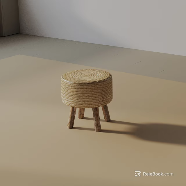 Natural Woven Side Table with Sturdy Wooden Legs for Minimalist Living Space 3d model 
