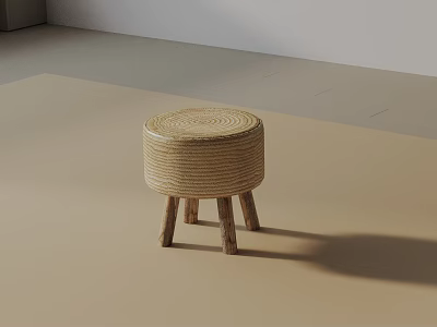 Natural Woven Side Table with Sturdy Wooden Legs for Minimalist Living Space 3d model