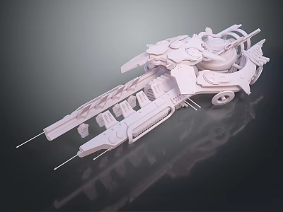 White 3D Rendered Mechanical Model With Detailed Sci Fi Components Cannon And Wheels 3d model