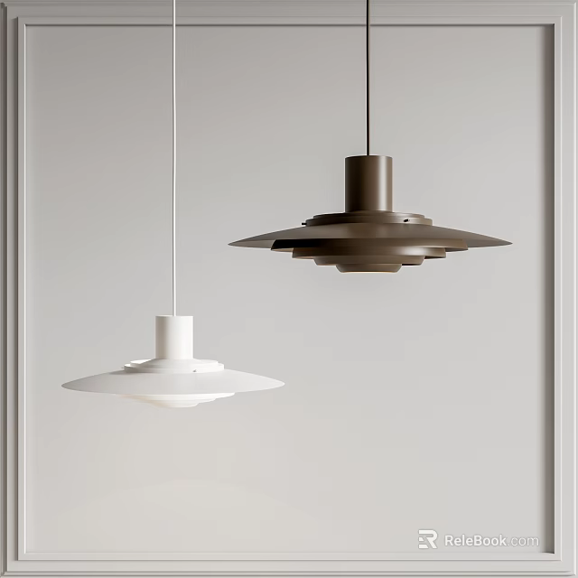 Modern Minimalist Pendant Lights in White and Brown Layered Design for Interior Spaces 3d model 