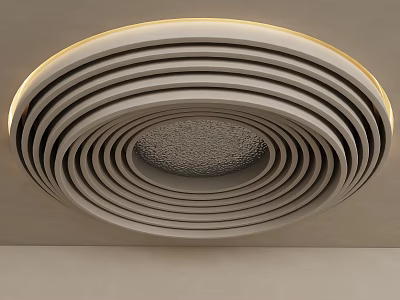 Modern Circular Ceiling Design With Layered Rings And Textured Center Ambient Lighting 3d model