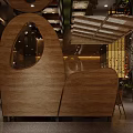 Elegant Modern Restaurant Interior With Wooden Decor Ambient Lighting And Seating Area