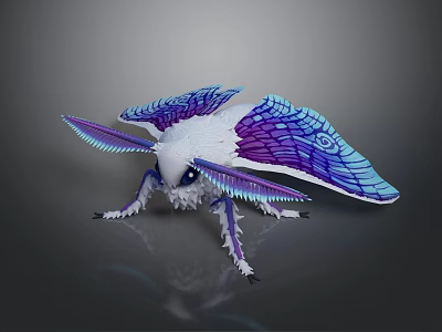Fantasy Moth Game Movie Character With White Blue Purple Glowing Transparent Wings 3d model