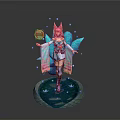 Fantasy Woman Figure with Pink Hair Blue Decorative Wings and Lotus Water Pool Base