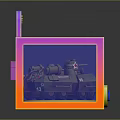 Collectible Tank Model In Transparent Pink Orange Gradient Display Box With Blue Circular Sticker