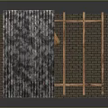 Wooden Storage Shed With Corrugated Roof And Logs Inside On Paved Ground