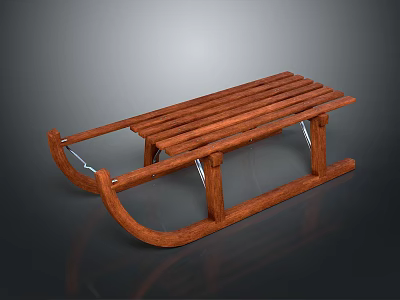 Classic Wooden Sled With Metal Supports For Winter Transport And Traditional Design 3d model