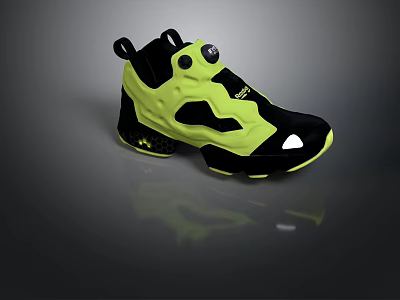 Stylish Sporty Sneakers Black Bright Yellow With Unique Design Reflective Elements Tread Pattern Sole 3d model