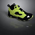 Stylish Sporty Sneakers Black Bright Yellow With Unique Design Reflective Elements Tread Pattern Sole