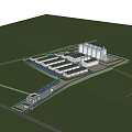 Large Industrial Complex With Multiple Buildings And Silos In Green Surroundings 3d model