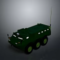 Green Armored Military Vehicle With Six Wheels Antenna And Headlights Design