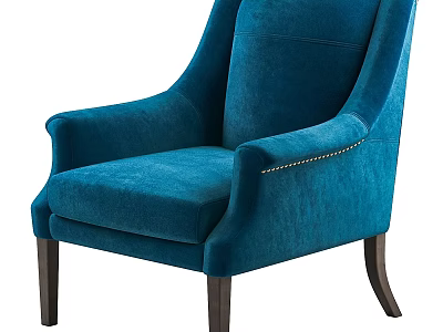 Elegant Blue Velvet Accent Chair With Studded Armrest And Dark Wooden Legs 3d model