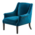 Elegant Blue Velvet Accent Chair With Studded Armrest And Dark Wooden Legs
