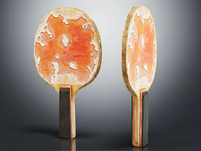 Two Table Tennis Paddles With Orange White Marbled Surface And Dark Handles As Sport Equipment 3d model