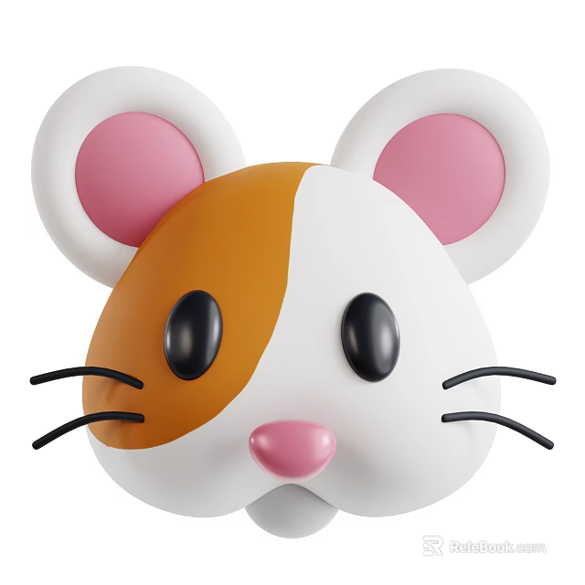 Cute Mouse Shaped Doll With White Pink Ears Brown White Face Black Eyes 3d model 