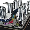 Modern Commercial Street With High Rise Buildings Palm Trees Shops And Pedestrian Walkways