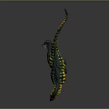 Realistic Tyrannosaurus Rex Dinosaur With Yellow Green Stripes And Red Eyes