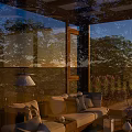 Modern Garden Landscape Design With Glass Conservatory Green Plants Stone Elements And Birds