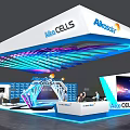 AlkaCells Exhibition Booth With White Ceiling Blue Purple Lighting Display Screen And Reception Desk
