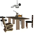 Quiet Ancient Style Dining Table and Chair Combination Ornaments Combination Art Chandelier 3d model