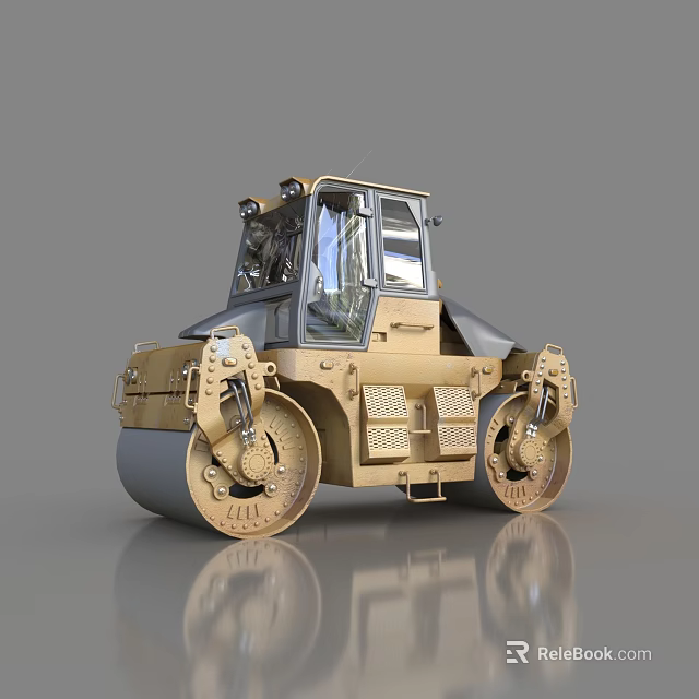Golden Construction Roller With Spacious Cab And Dual Wheels For Road Work 3d model