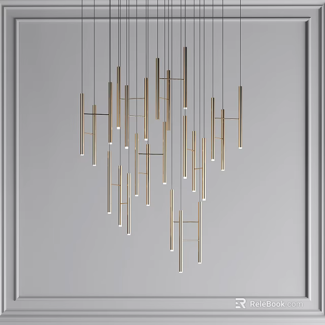 Elegant Modern Golden Multiple Rectangular Bar Hanging Chandelier for Contemporary Interiors 3d model