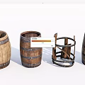 Vintage Wooden Barrel Ornament Decor Set with Various Designs for Home Decoration