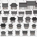 Traditional Chinese Architecture Collection With Various Style Pavilions And Corridors Surrounded By Trees