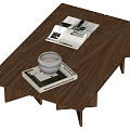 Walnut Wood Rectangular Coffee Table With Open Magazine And Cup On Top Surface 3d model
