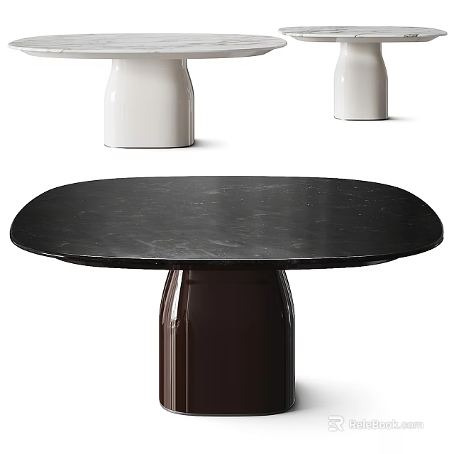 Modern Design Dining Table With Black Tabletop And Brown Cylindrical Legs 3d model 