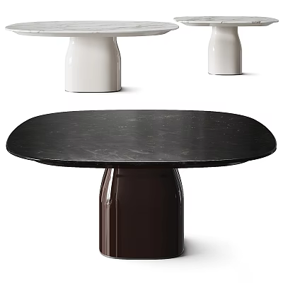 Modern Design Dining Table With Black Tabletop And Brown Cylindrical Legs 3d model