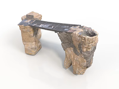 Metal Bridge Structure Supported by Natural Rock Formations and Metal Framework 3d model